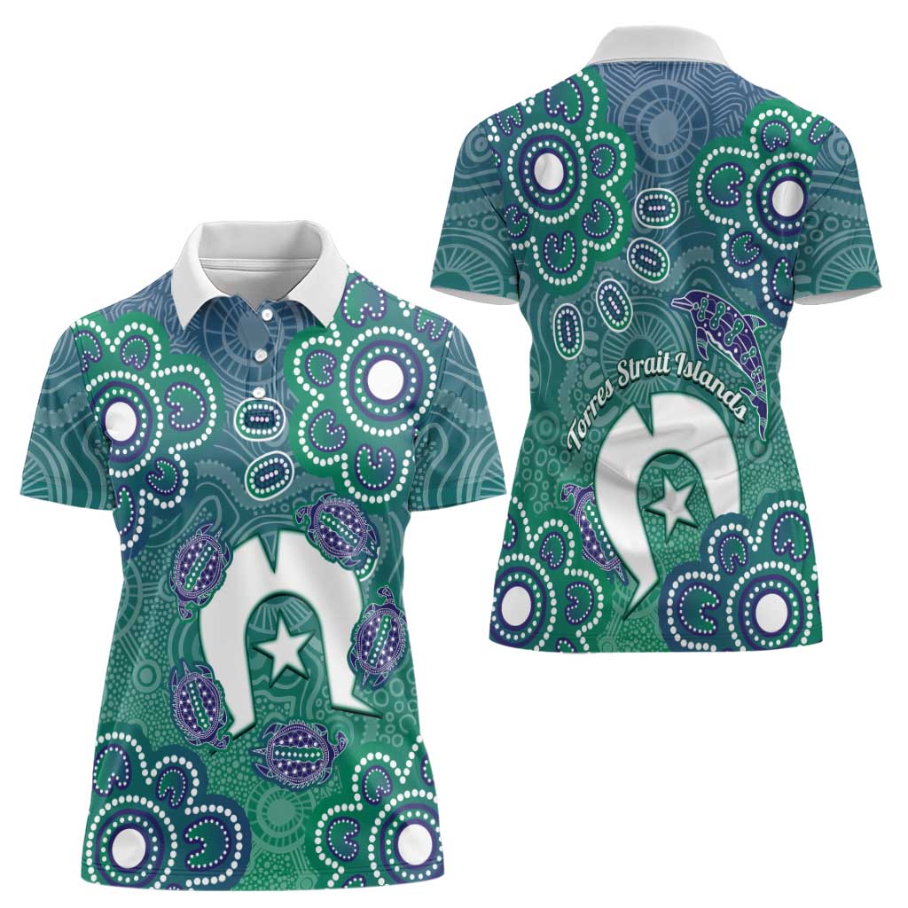 Sea Turtle Torres Strait Islands Women Polo Shirt Pacific Indigenous Australian Oceanic Dot Art