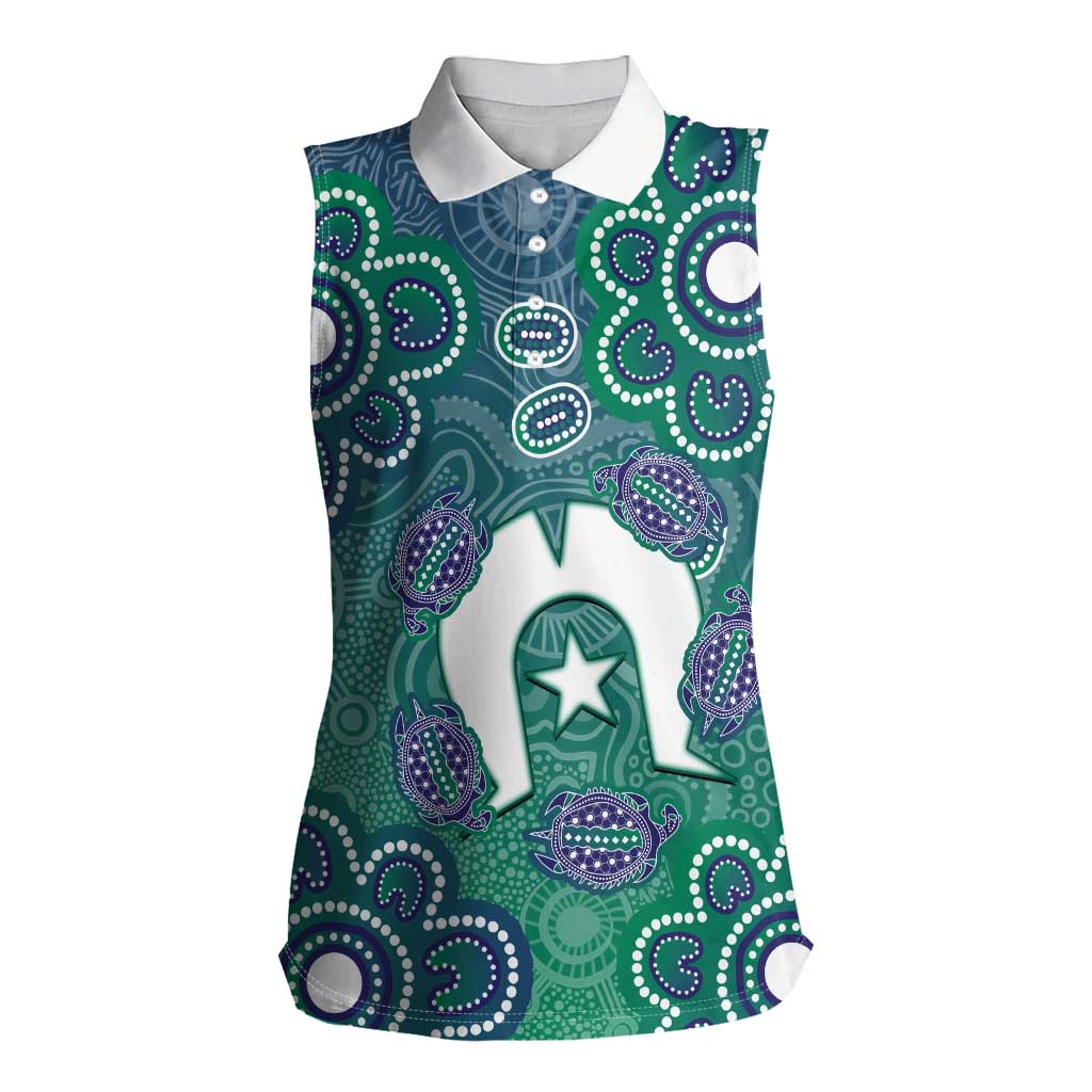 Sea Turtle Torres Strait Islands Women Sleeveless Polo Shirt Pacific Indigenous Australian Oceanic Dot Art