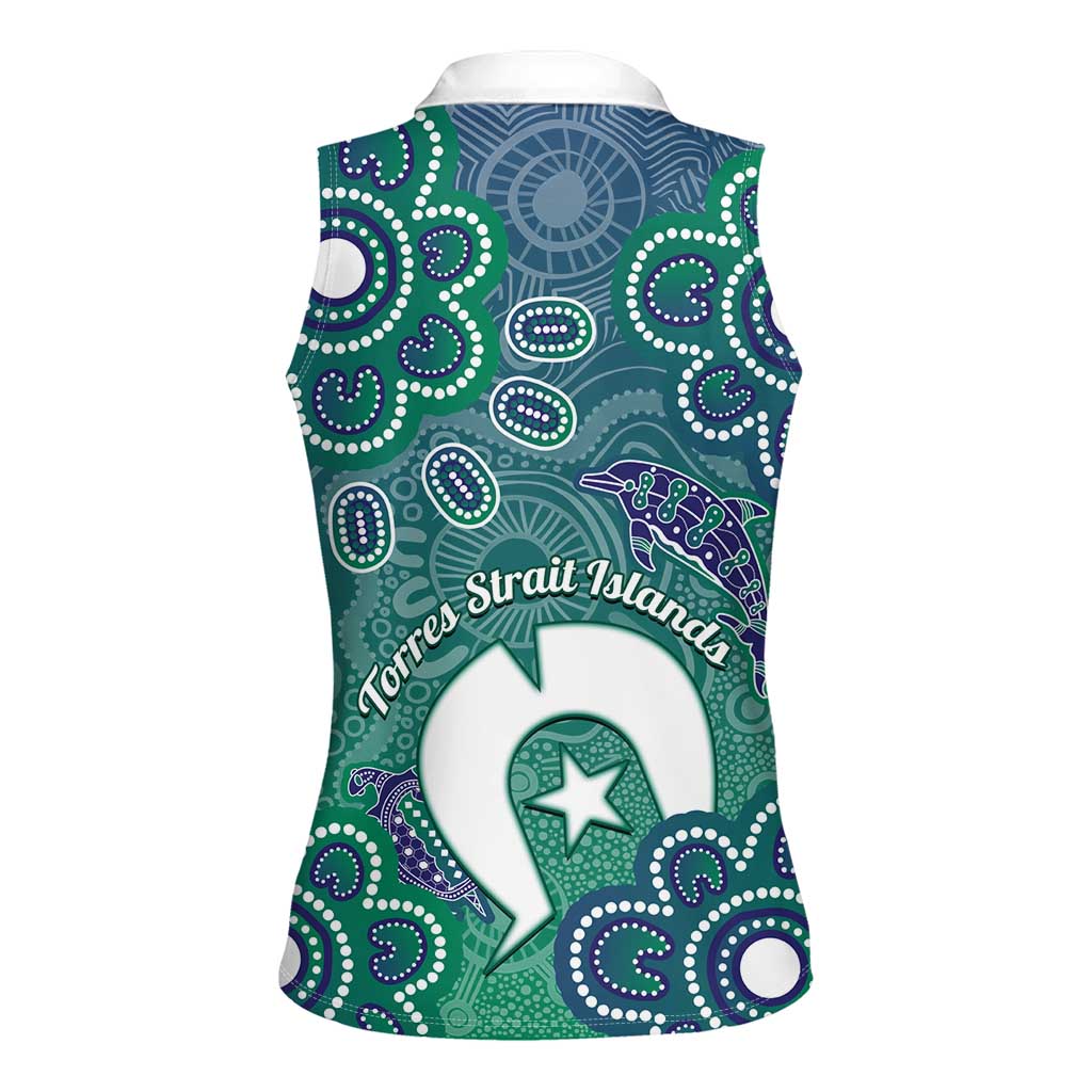 Sea Turtle Torres Strait Islands Women Sleeveless Polo Shirt Pacific Indigenous Australian Oceanic Dot Art