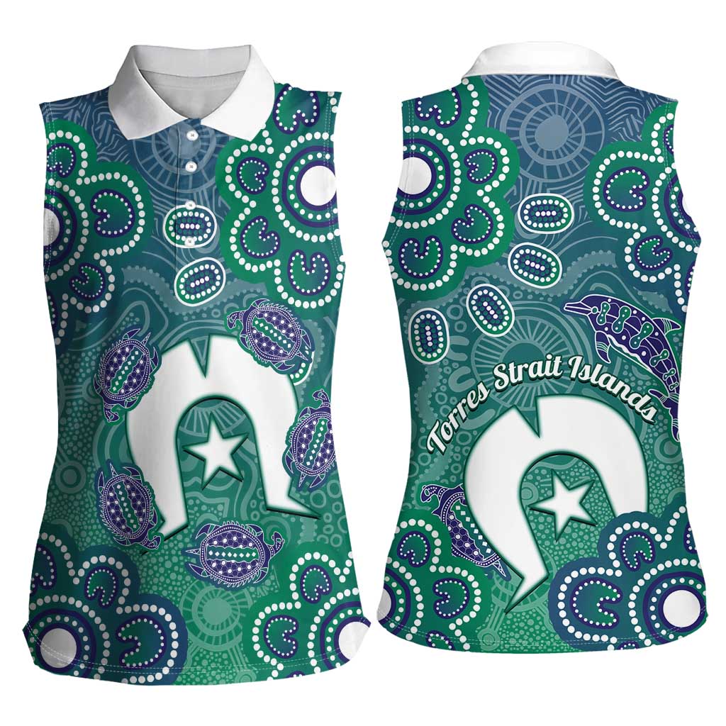 Sea Turtle Torres Strait Islands Women Sleeveless Polo Shirt Pacific Indigenous Australian Oceanic Dot Art