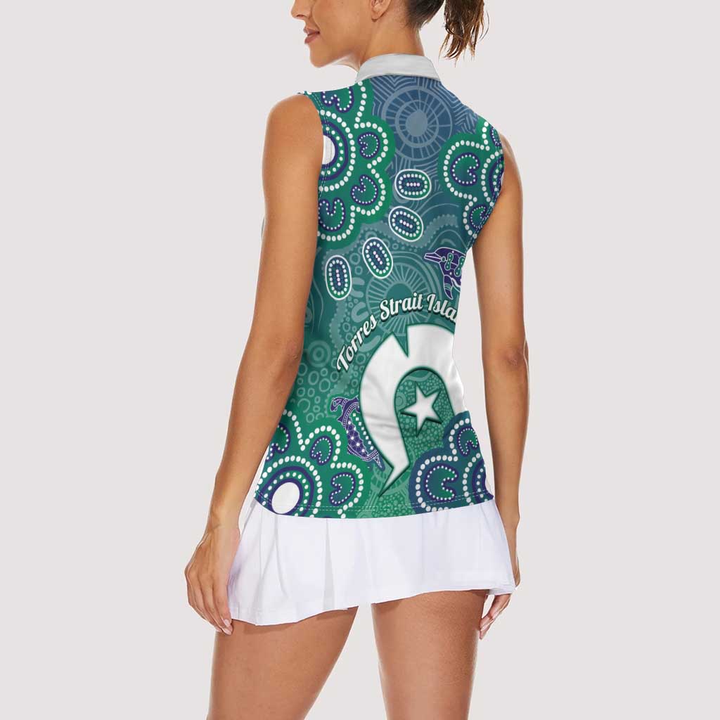 Sea Turtle Torres Strait Islands Women Sleeveless Polo Shirt Pacific Indigenous Australian Oceanic Dot Art