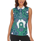 Sea Turtle Torres Strait Islands Women Sleeveless Polo Shirt Pacific Indigenous Australian Oceanic Dot Art