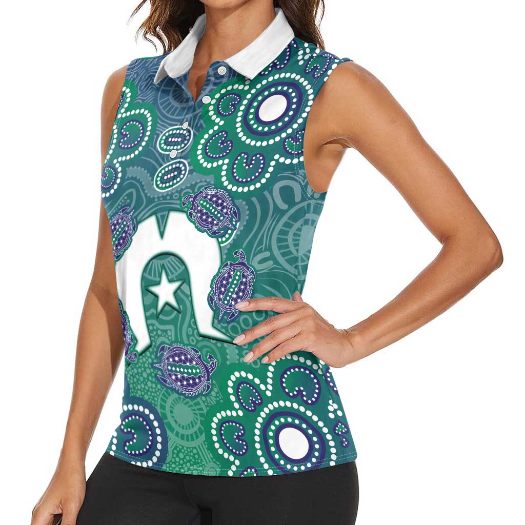 Sea Turtle Torres Strait Islands Women Sleeveless Polo Shirt Pacific Indigenous Australian Oceanic Dot Art