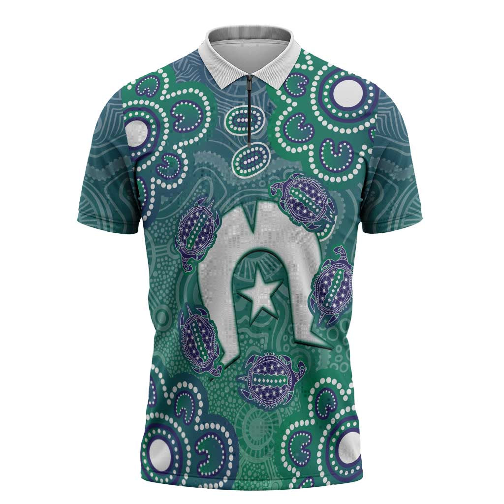 Sea Turtle Torres Strait Islands Zipper Polo Shirt Pacific Indigenous Australian Oceanic Dot Art