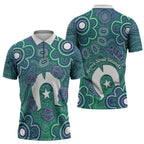 Sea Turtle Torres Strait Islands Zipper Polo Shirt Pacific Indigenous Australian Oceanic Dot Art