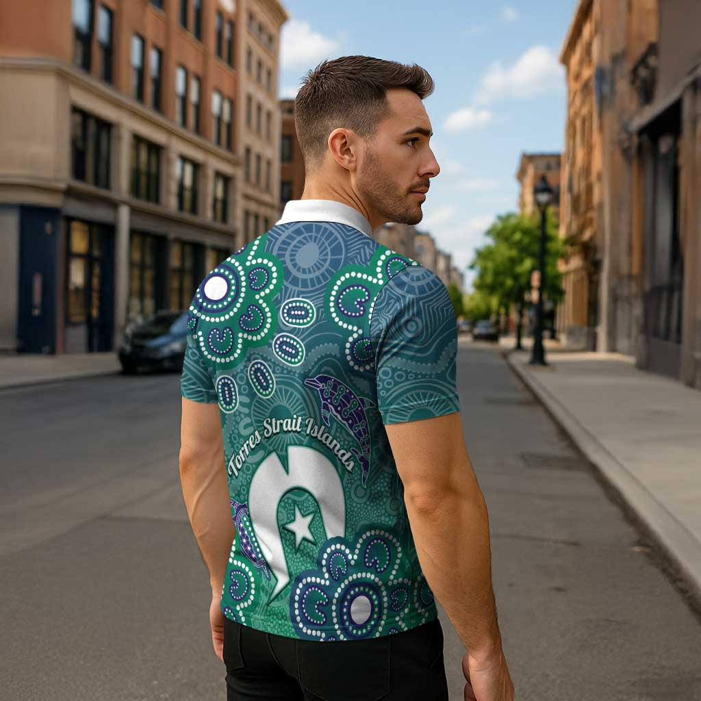 Sea Turtle Torres Strait Islands Zipper Polo Shirt Pacific Indigenous Australian Oceanic Dot Art