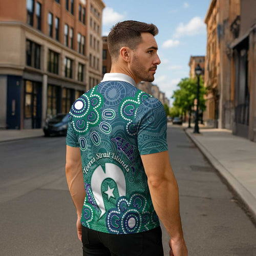 Sea Turtle Torres Strait Islands Zipper Polo Shirt Pacific Indigenous Australian Oceanic Dot Art