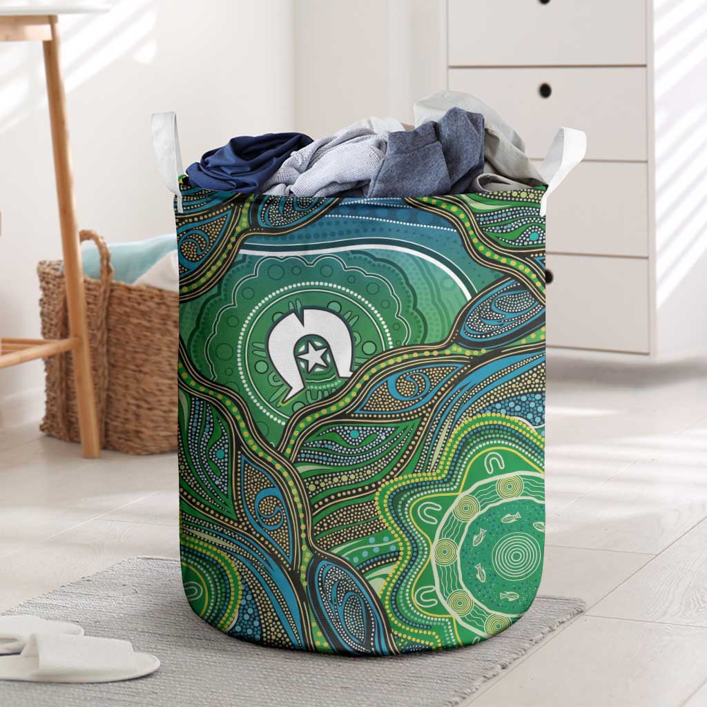 Torres Strait Islands Laundry Basket Indigenous Ocean Wave Dot Green Color