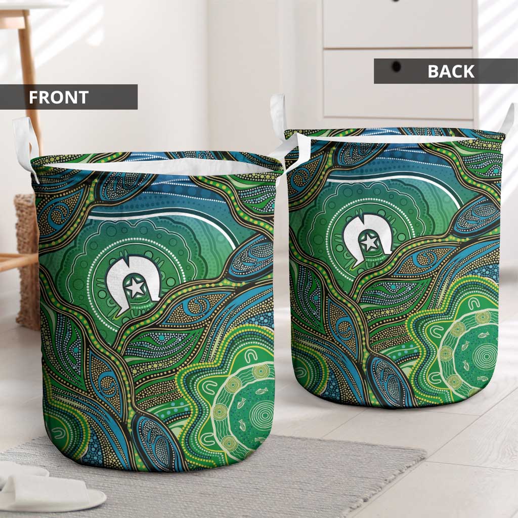 Torres Strait Islands Laundry Basket Indigenous Ocean Wave Dot Green Color
