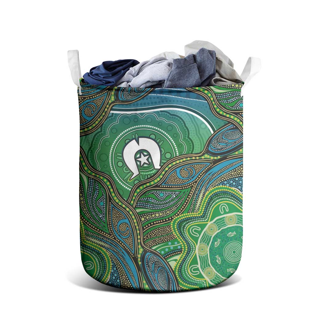 Torres Strait Islands Laundry Basket Indigenous Ocean Wave Dot Green Color