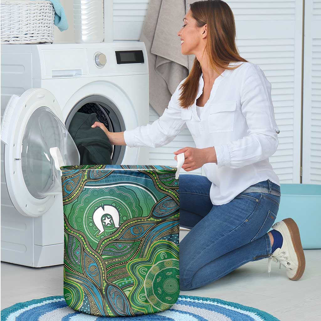 Torres Strait Islands Laundry Basket Indigenous Ocean Wave Dot Green Color