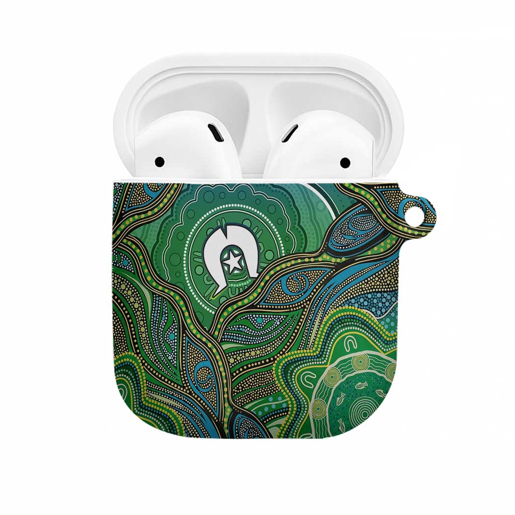 Torres Strait Islands AirPods Case Indigenous Ocean Wave Dot Green Color