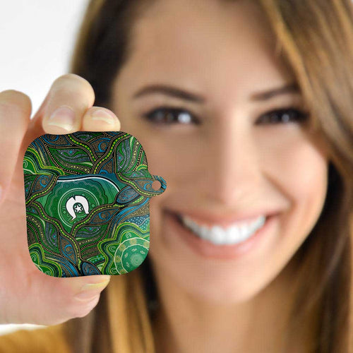 Torres Strait Islands AirPods Case Indigenous Ocean Wave Dot Green Color