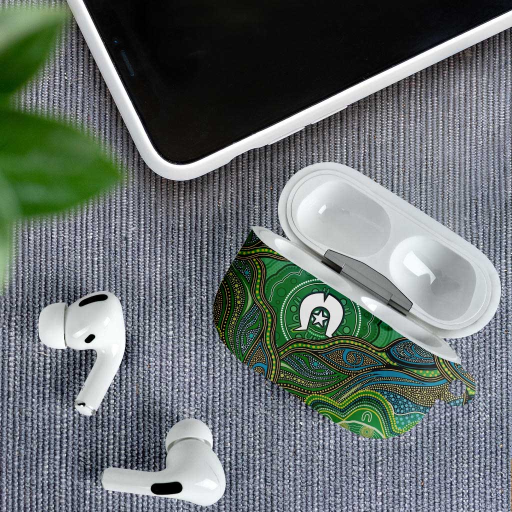 Torres Strait Islands AirPods Case Indigenous Ocean Wave Dot Green Color