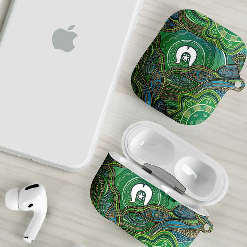 Torres Strait Islands AirPods Case Indigenous Ocean Wave Dot Green Color