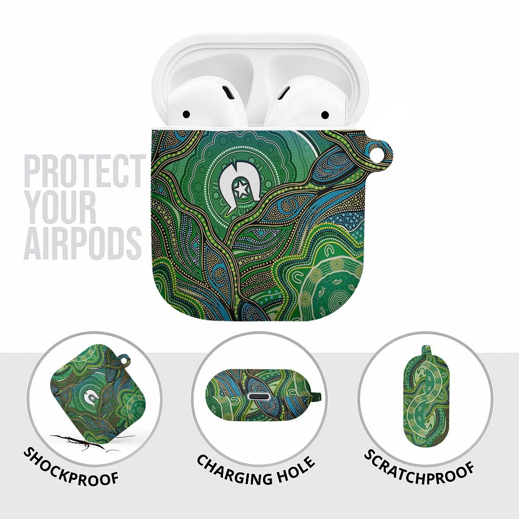 Torres Strait Islands AirPods Case Indigenous Ocean Wave Dot Green Color