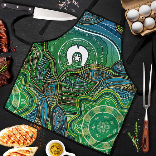 Torres Strait Islands Apron Indigenous Ocean Wave Dot Green Color