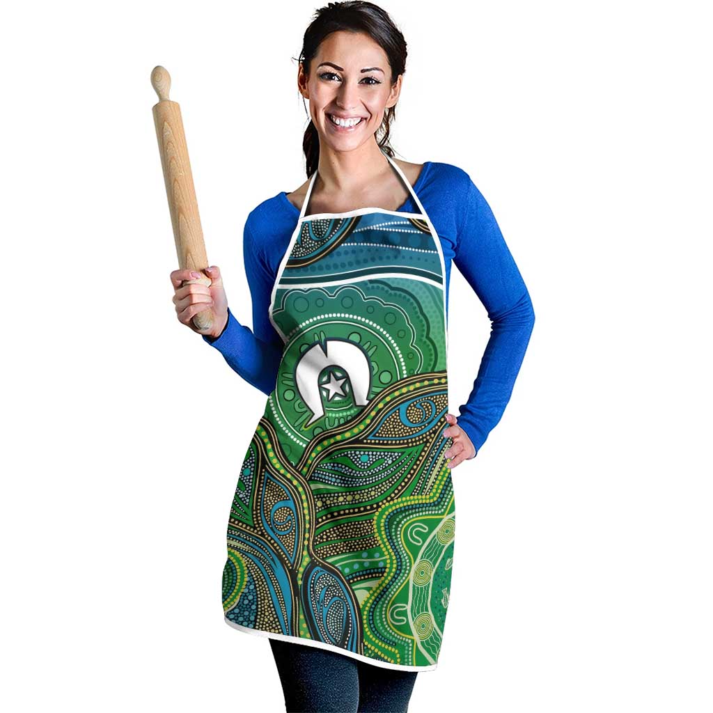 Torres Strait Islands Apron Indigenous Ocean Wave Dot Green Color