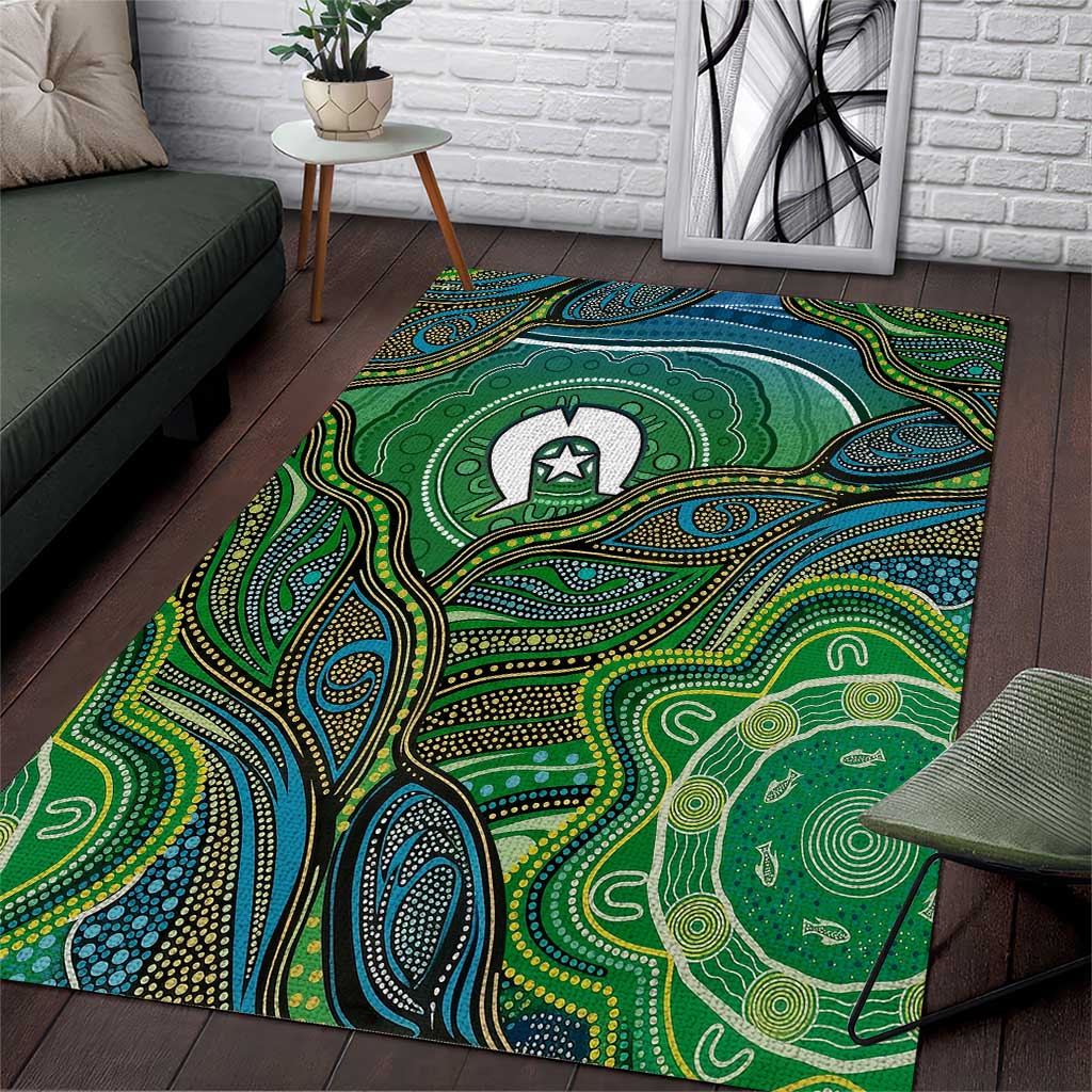 Torres Strait Islands Area Rug Indigenous Ocean Wave Dot Green Color