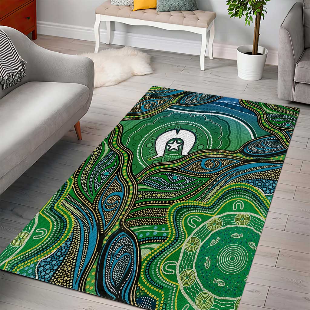 Torres Strait Islands Area Rug Indigenous Ocean Wave Dot Green Color