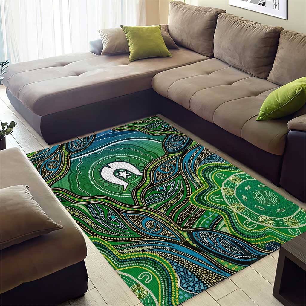 Torres Strait Islands Area Rug Indigenous Ocean Wave Dot Green Color