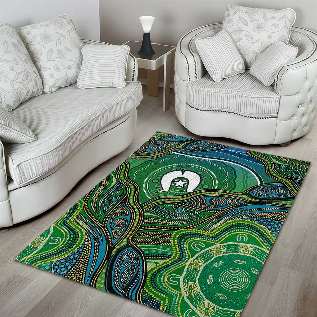 Torres Strait Islands Area Rug Indigenous Ocean Wave Dot Green Color