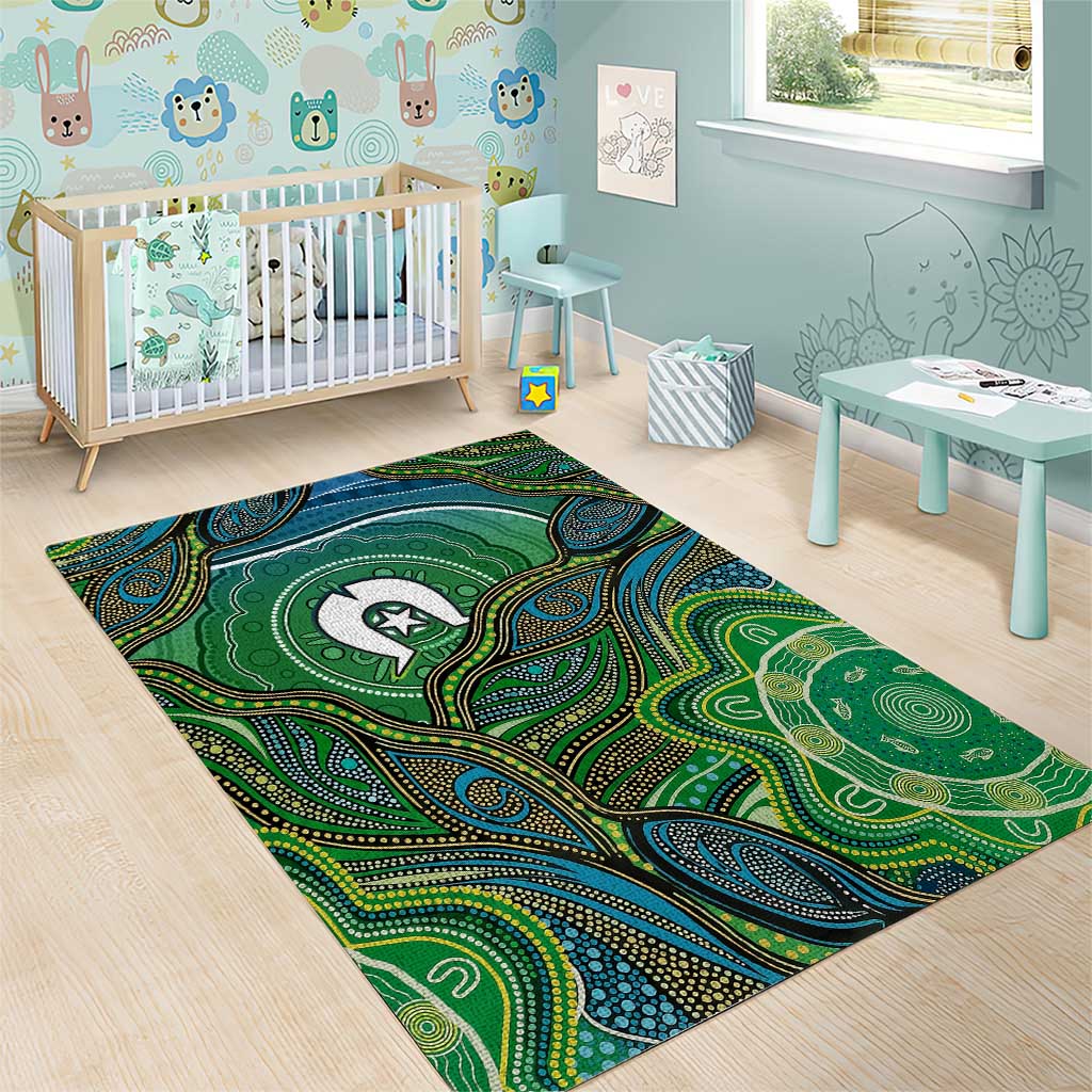 Torres Strait Islands Area Rug Indigenous Ocean Wave Dot Green Color