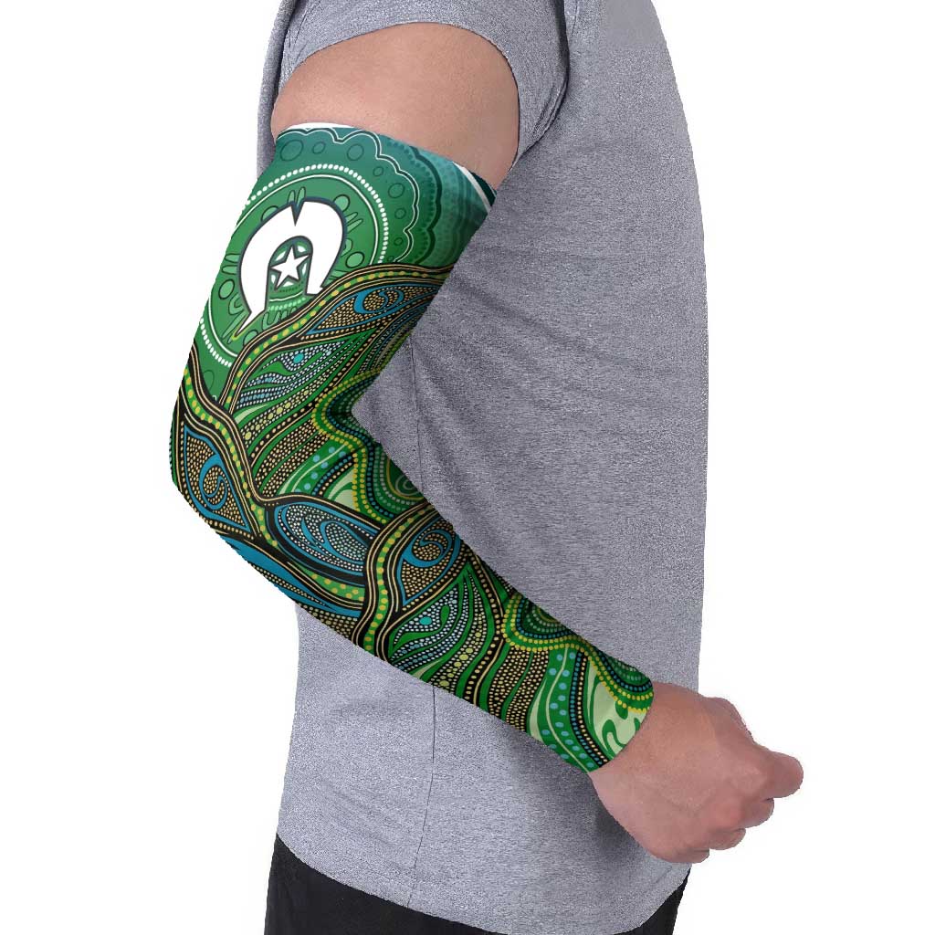 Torres Strait Islands Arm Sleeves Indigenous Ocean Wave Dot Green Color