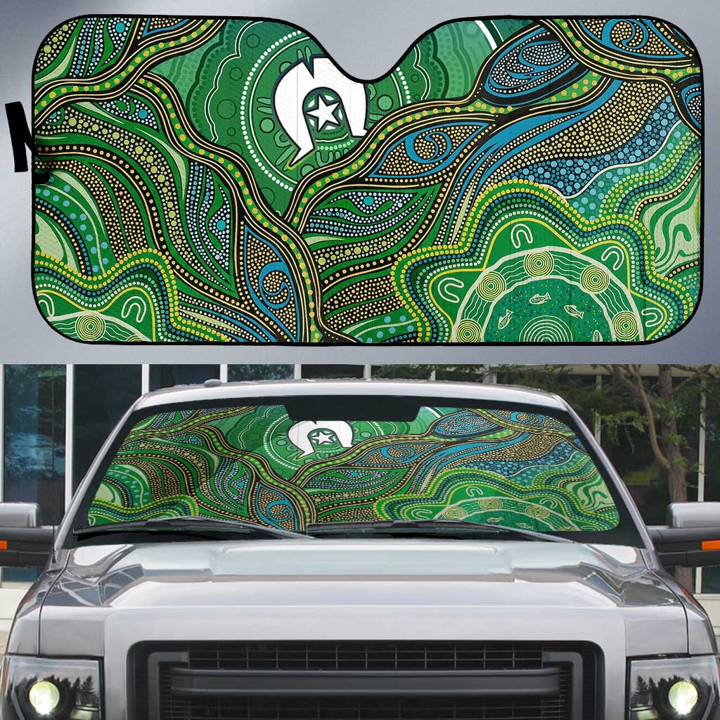 Torres Strait Islands Auto Sun Shade Indigenous Ocean Wave Dot Green Color