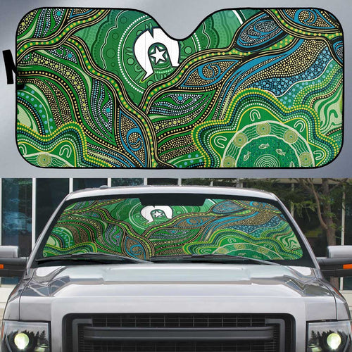 Torres Strait Islands Auto Sun Shade Indigenous Ocean Wave Dot Green Color
