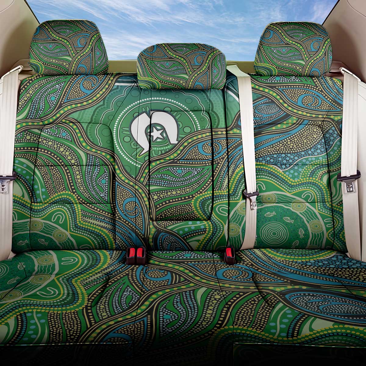 Torres Strait Islands Back Car Seat Cover Indigenous Ocean Wave Dot Green Color