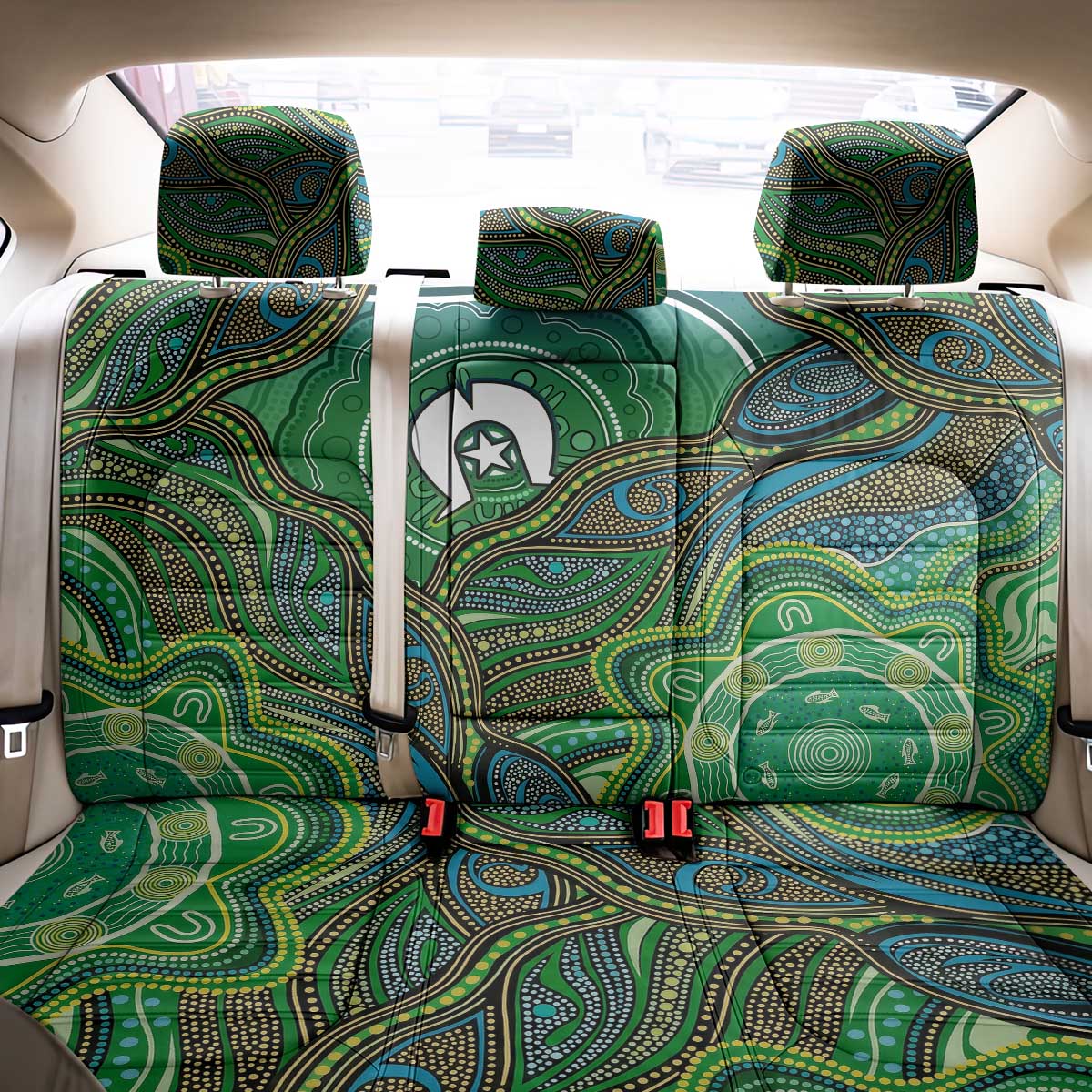 Torres Strait Islands Back Car Seat Cover Indigenous Ocean Wave Dot Green Color