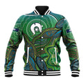 Torres Strait Islands Baseball Jacket Indigenous Ocean Wave Dot Green Color