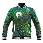 Torres Strait Islands Baseball Jacket Indigenous Ocean Wave Dot Green Color