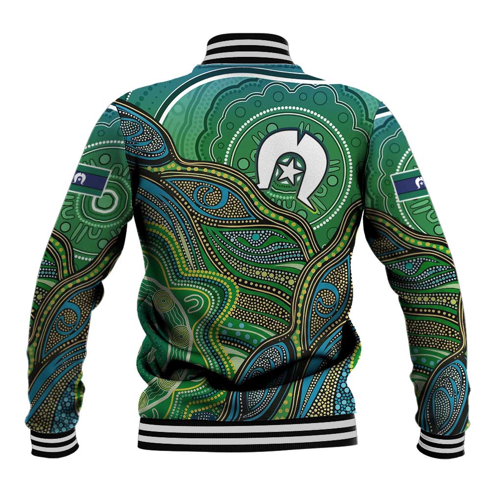 Torres Strait Islands Baseball Jacket Indigenous Ocean Wave Dot Green Color