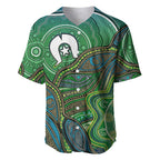 Torres Strait Islands Baseball Jersey Indigenous Ocean Wave Dot Green Color