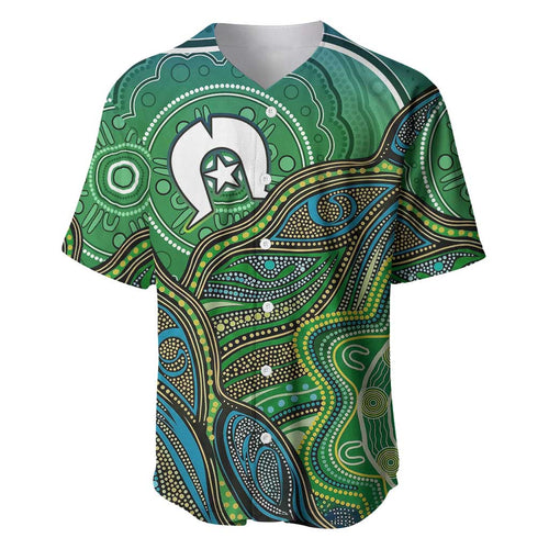 Torres Strait Islands Baseball Jersey Indigenous Ocean Wave Dot Green Color