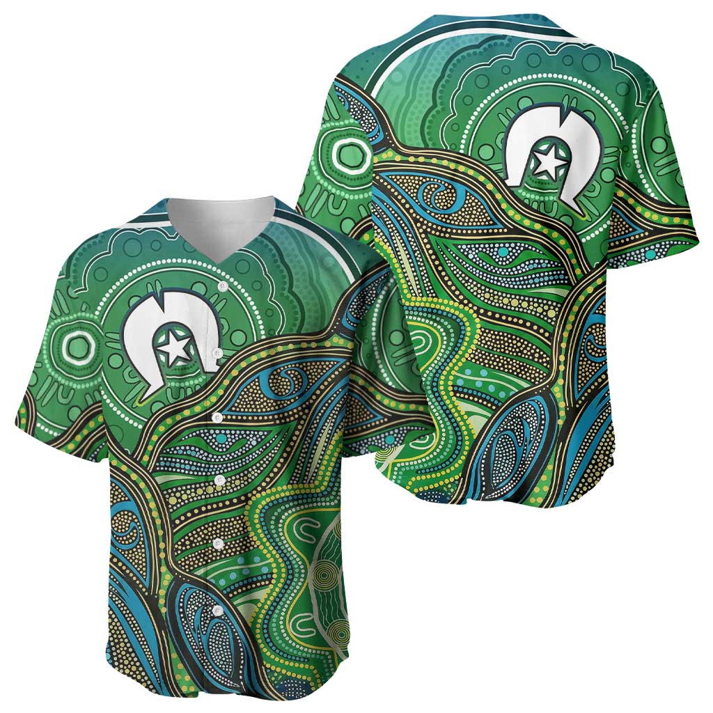 Torres Strait Islands Baseball Jersey Indigenous Ocean Wave Dot Green Color