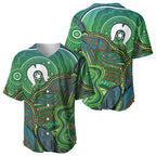 Torres Strait Islands Baseball Jersey Indigenous Ocean Wave Dot Green Color