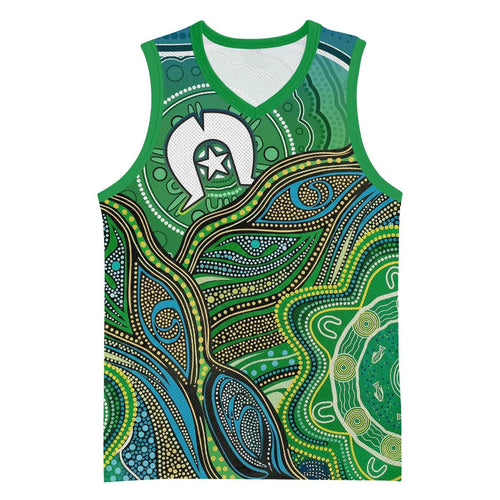 Torres Strait Islands Basketball Jersey Indigenous Ocean Wave Dot Green Color