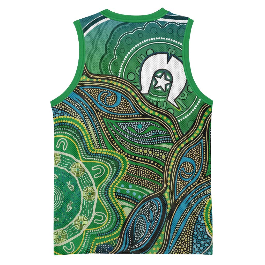 Torres Strait Islands Basketball Jersey Indigenous Ocean Wave Dot Green Color