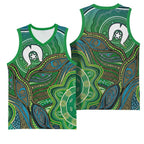 Torres Strait Islands Basketball Jersey Indigenous Ocean Wave Dot Green Color