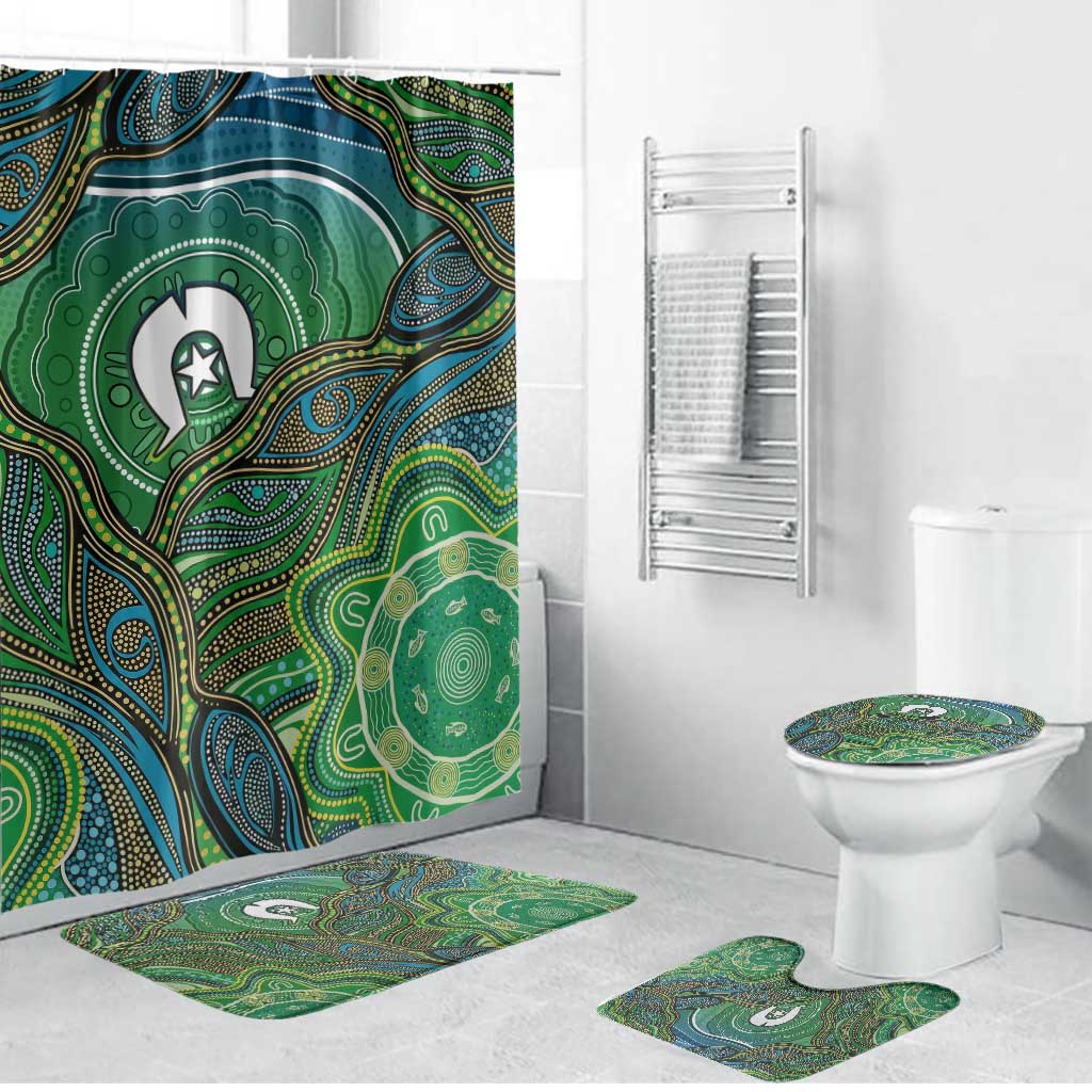 Torres Strait Islands Bathroom Set Indigenous Ocean Wave Dot Green Color