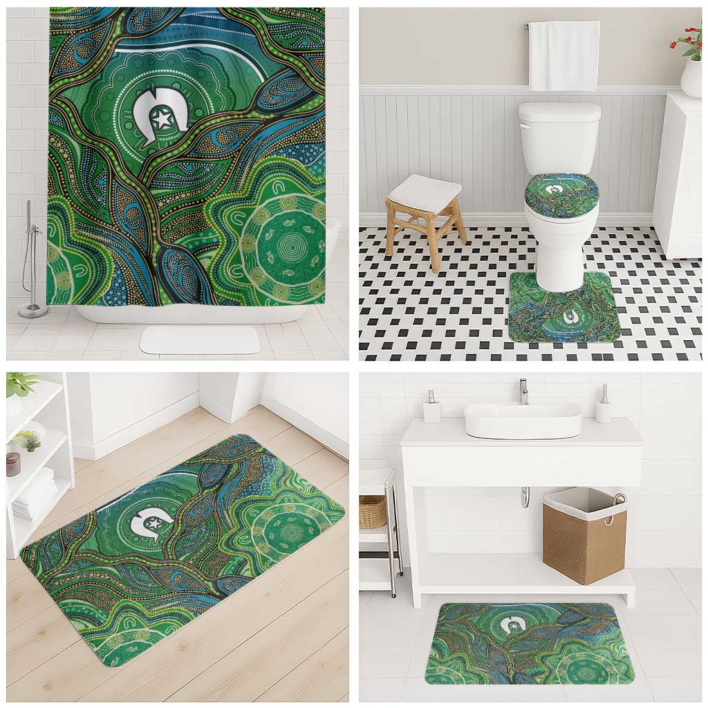Torres Strait Islands Bathroom Set Indigenous Ocean Wave Dot Green Color