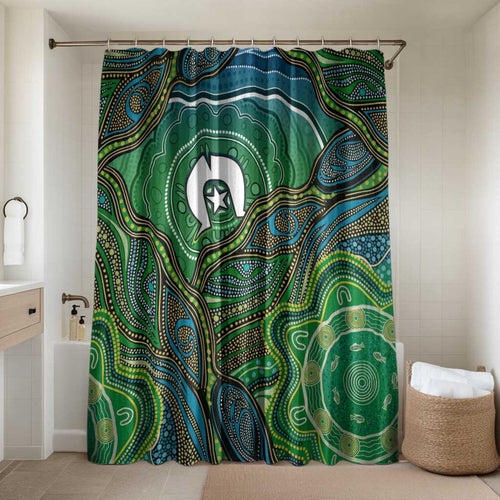 Torres Strait Islands Bathroom Set Indigenous Ocean Wave Dot Green Color
