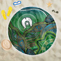 Torres Strait Islands Beach Blanket Indigenous Ocean Wave Dot Green Color