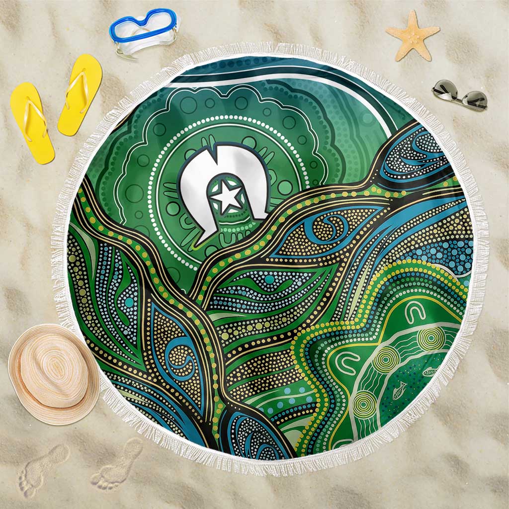 Torres Strait Islands Beach Blanket Indigenous Ocean Wave Dot Green Color