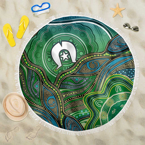 Torres Strait Islands Beach Blanket Indigenous Ocean Wave Dot Green Color