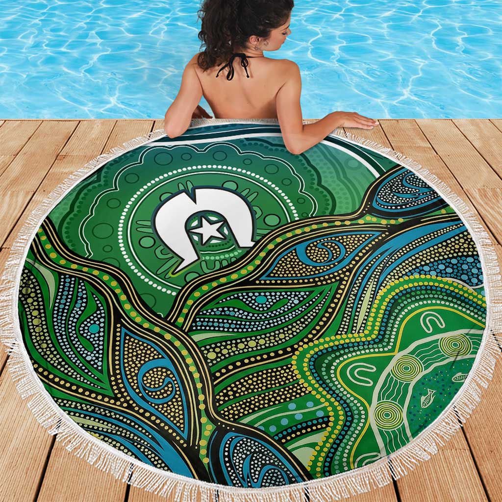 Torres Strait Islands Beach Blanket Indigenous Ocean Wave Dot Green Color