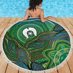 Torres Strait Islands Beach Blanket Indigenous Ocean Wave Dot Green Color